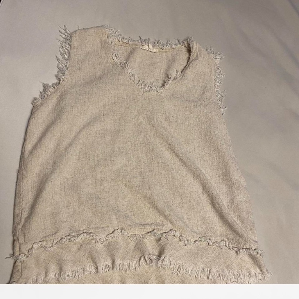 Frayed Edge Cream Sleeveless Top